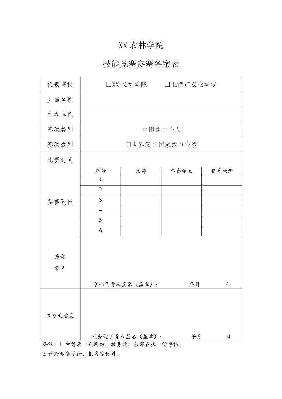 XX农林学院技能竞赛参赛备案表.docx_第1页