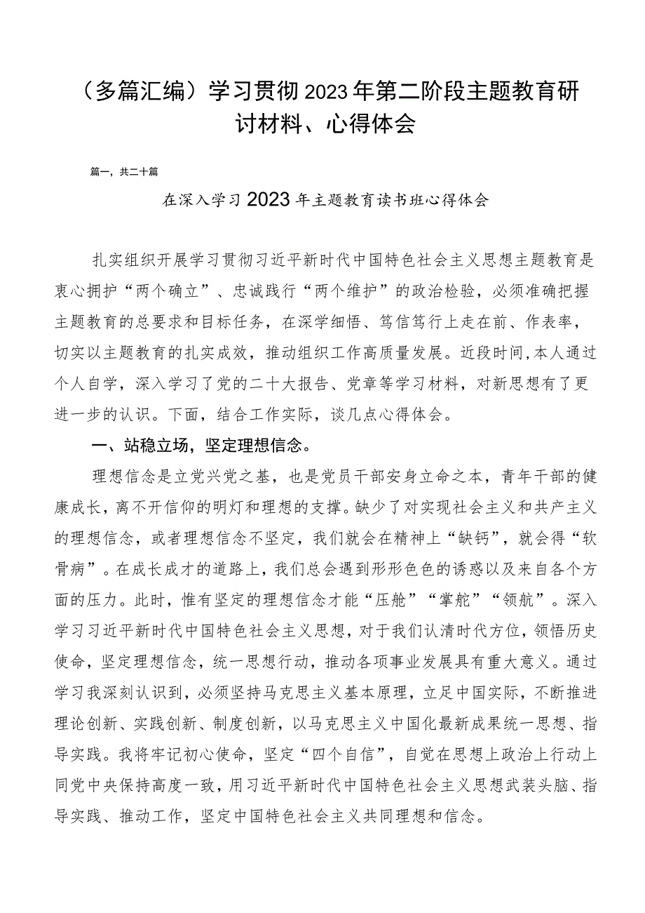 （多篇汇编）学习贯彻2023年第二阶段主题教育研讨材料、心得体会.docx_第1页