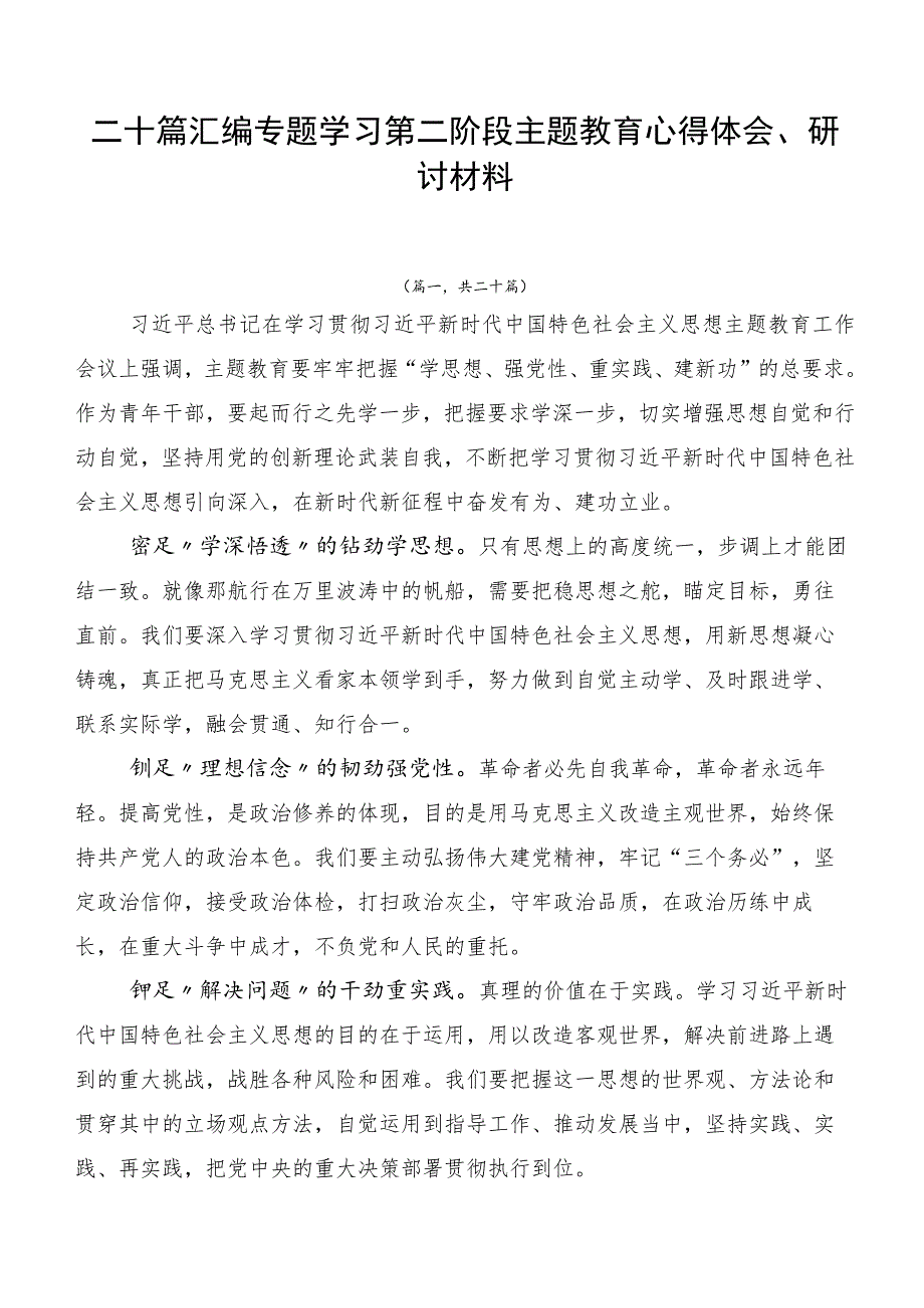 二十篇汇编专题学习第二阶段主题教育心得体会、研讨材料.docx_第1页