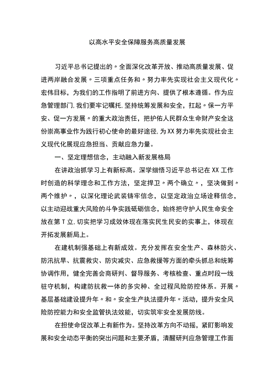 以高水平安全保障服务高质量发展研讨发言.docx_第1页