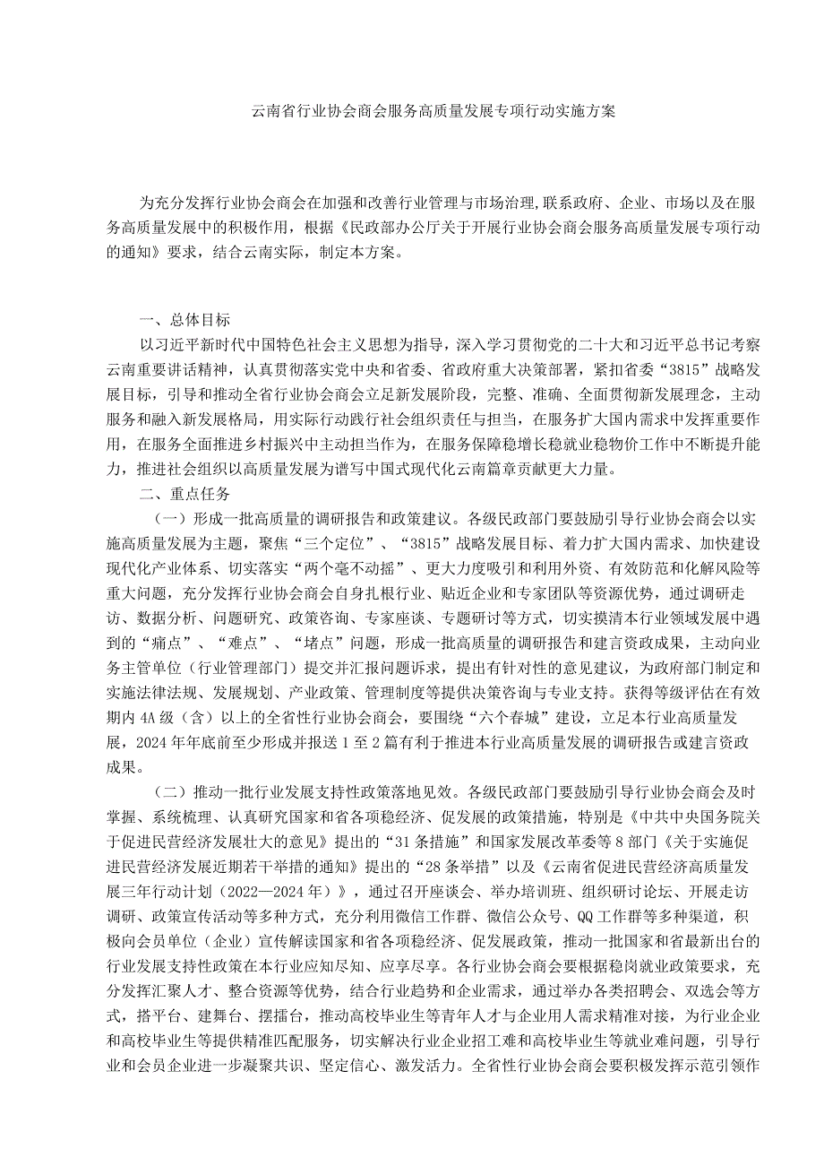 云南省行业协会商会服务高质量发展专项行动实施方案.docx_第1页