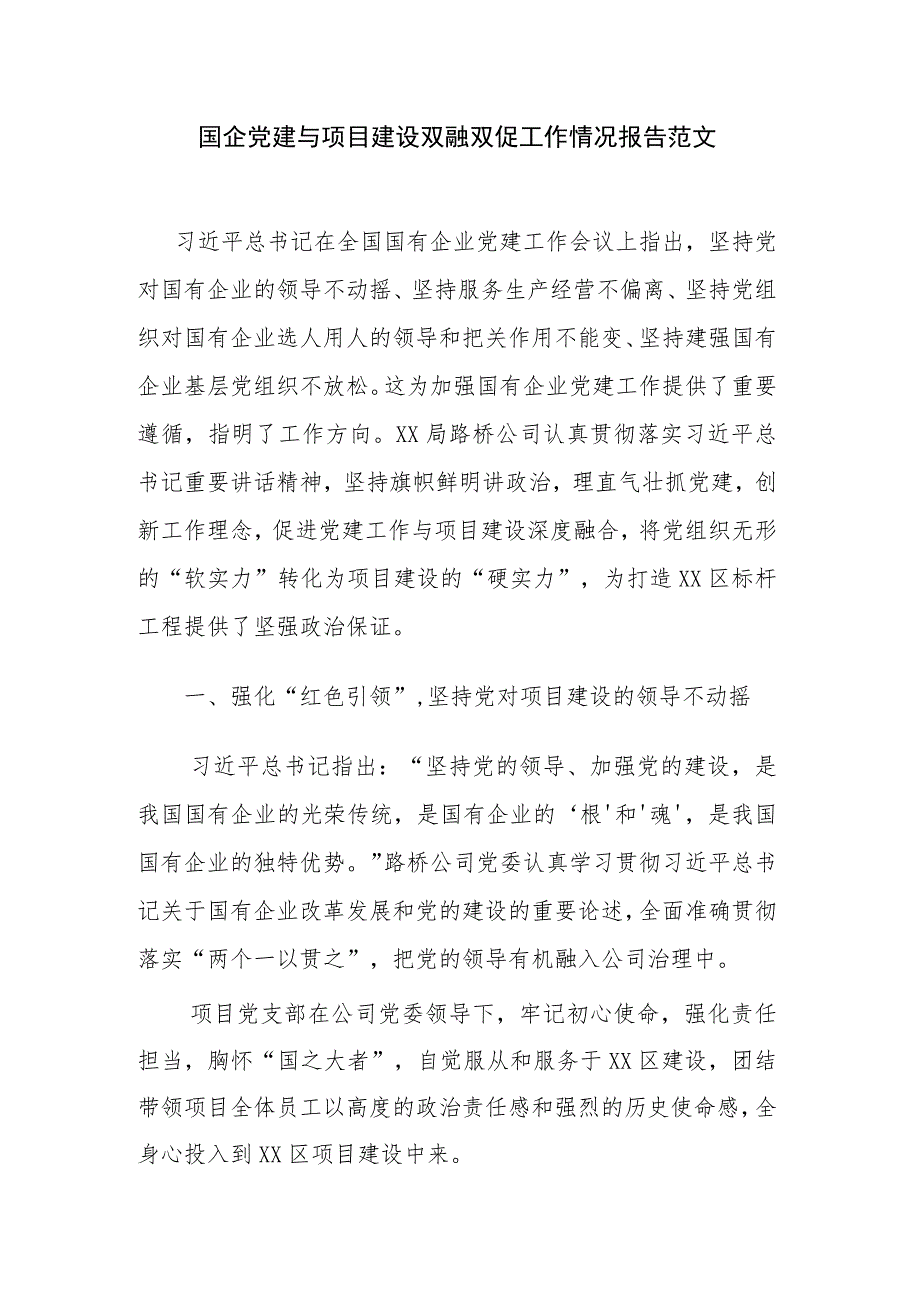 国企党建与项目建设双融双促工作情况报告范文.docx_第1页