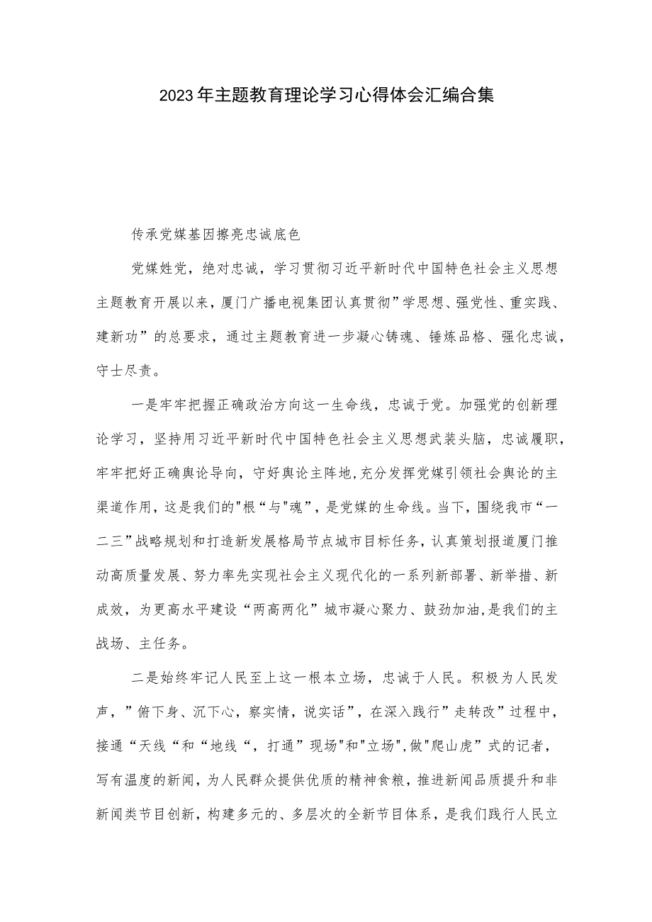 2023年主题教育理论学习心得体会汇编合集.docx_第1页