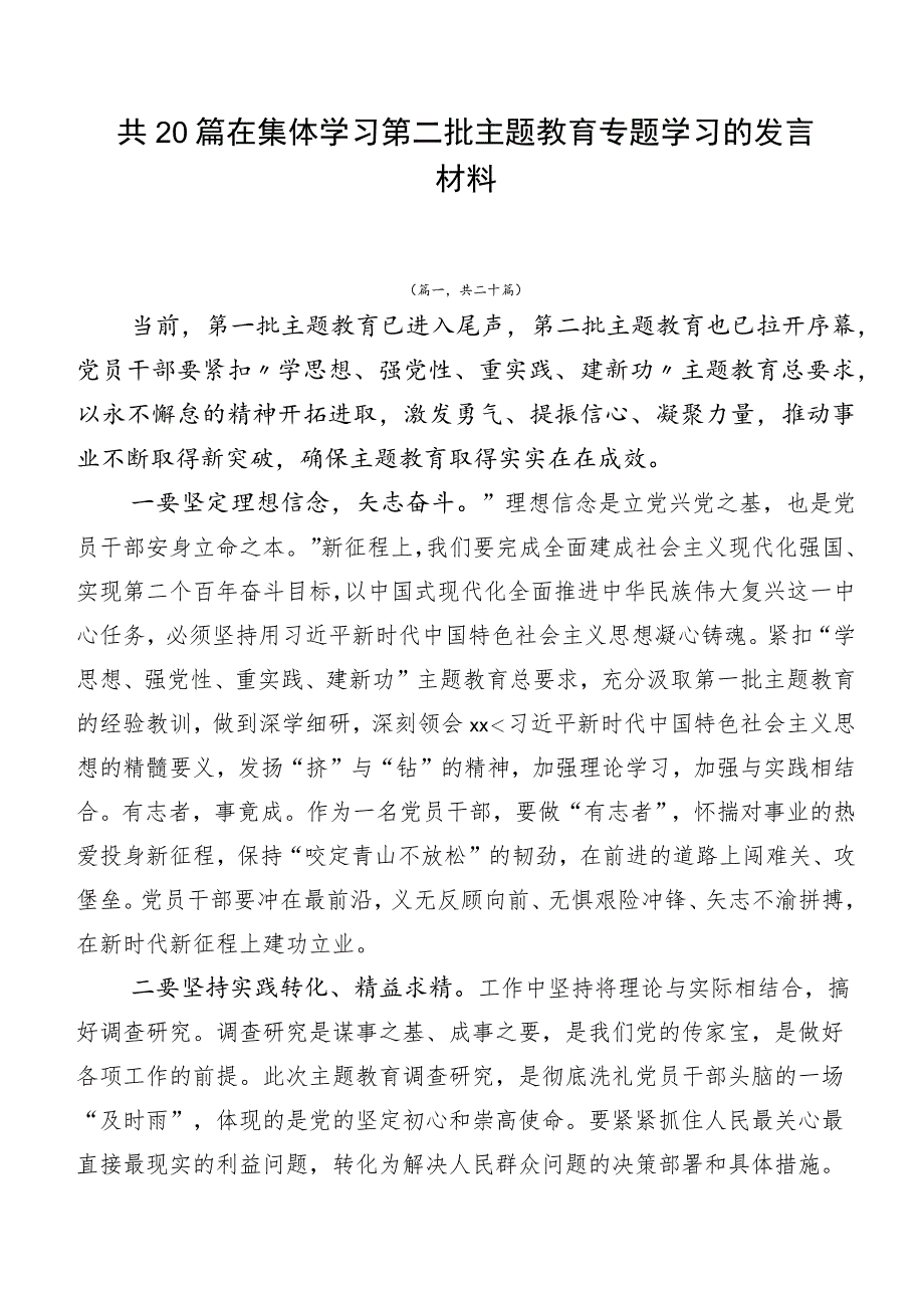 共20篇在集体学习第二批主题教育专题学习的发言材料.docx_第1页