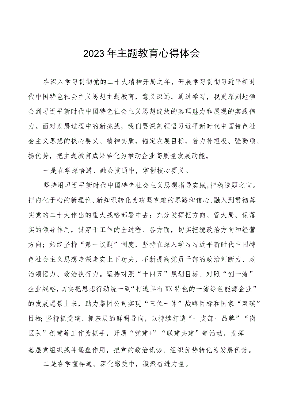 2023年国有企业开展主题教育的心得体会十三篇.docx_第1页