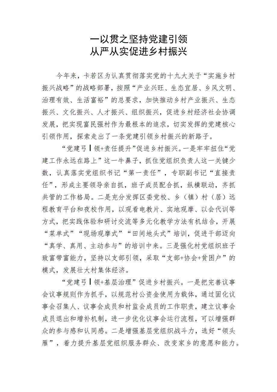 一以贯之坚持党建引领 从严从实促进乡村振兴.docx_第1页