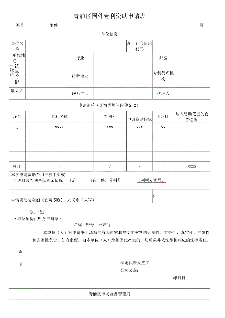 青浦区国外专利资助申请表.docx_第1页