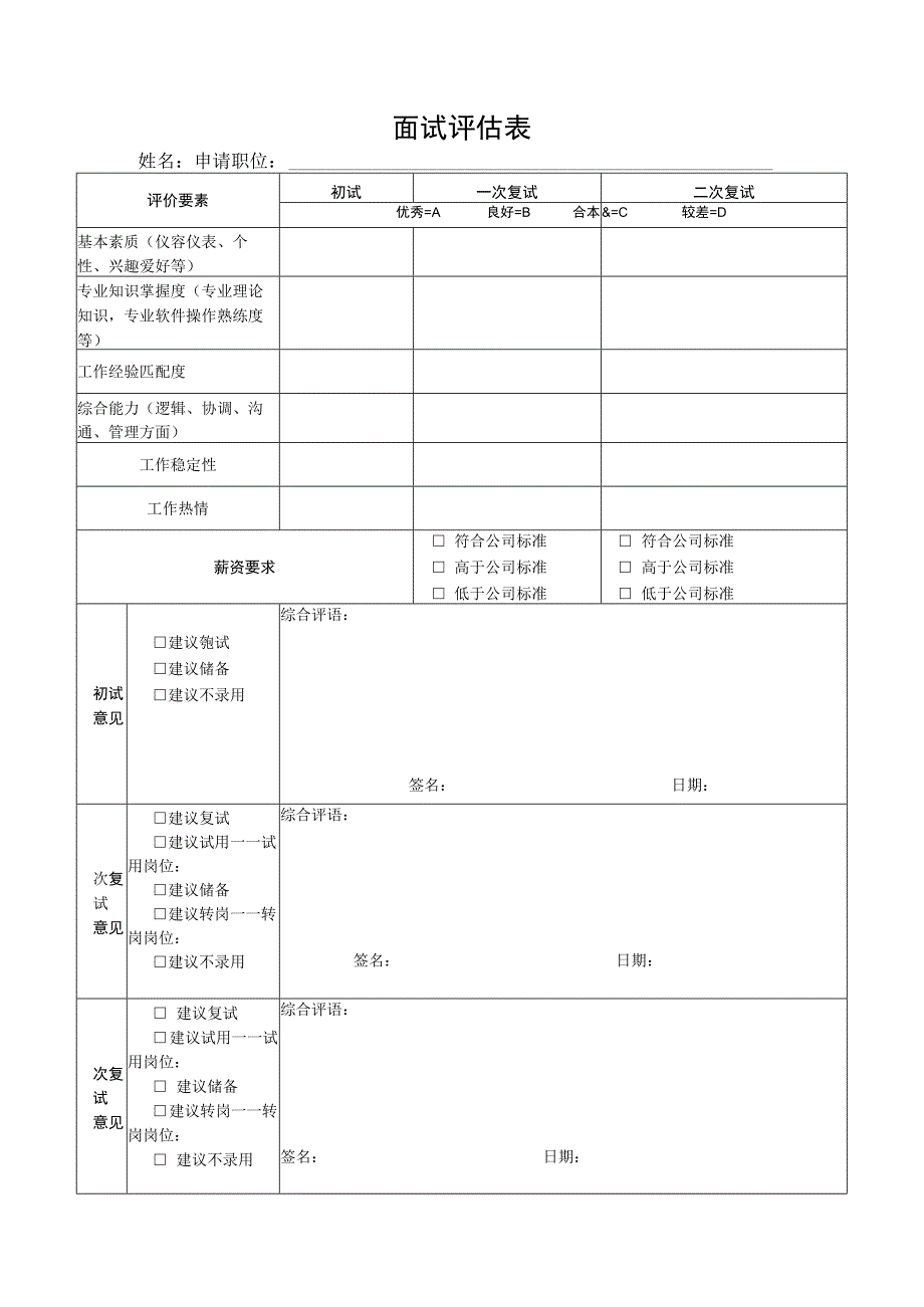 面试评估表（最新版）.docx_第1页