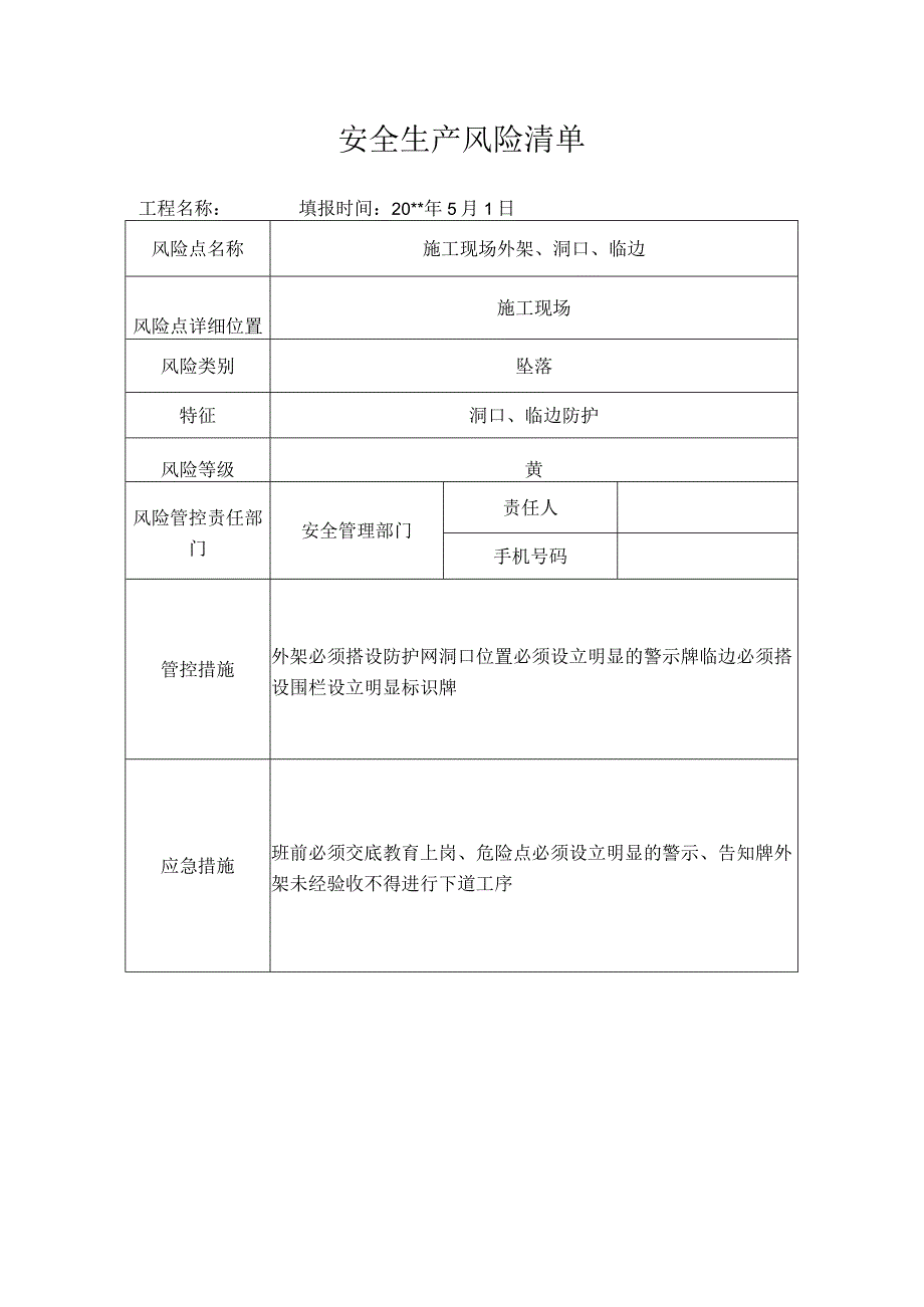 风险清单外架、洞口、临边.docx_第1页