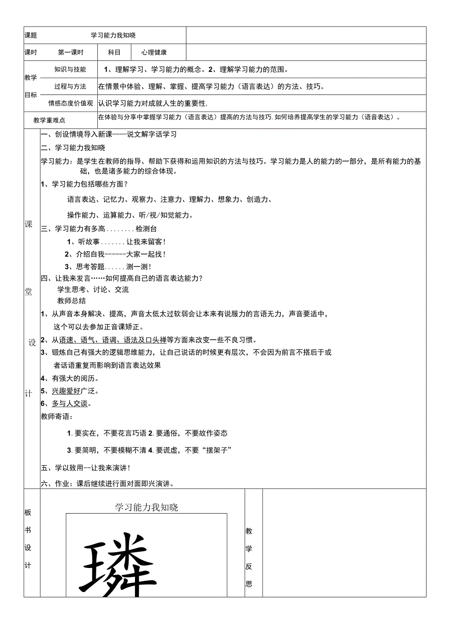 《学习能力我知晓》教学设计-七年级上册心理健康【甘少儿版】.docx_第1页