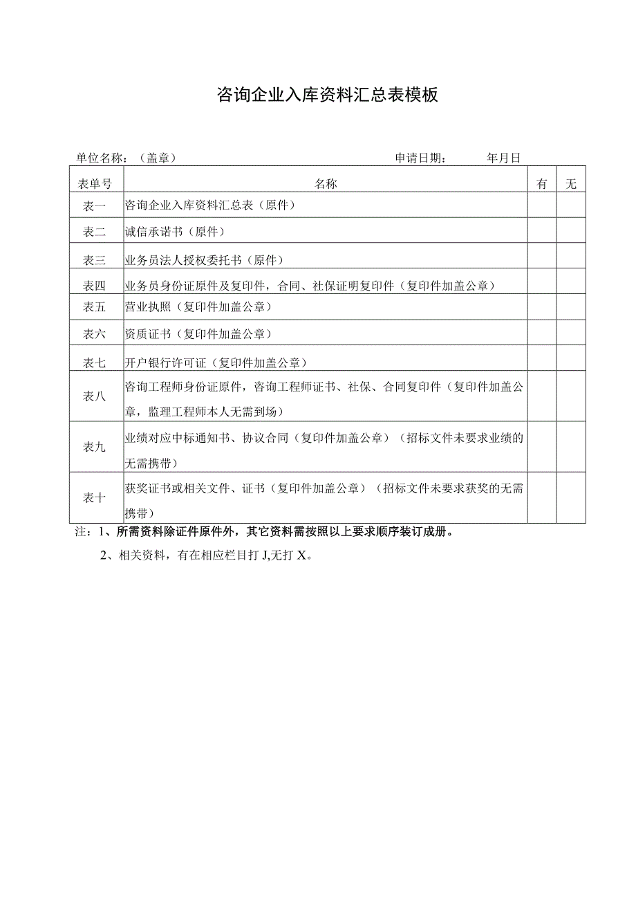 咨询企业入库资料汇总表模板.docx_第1页