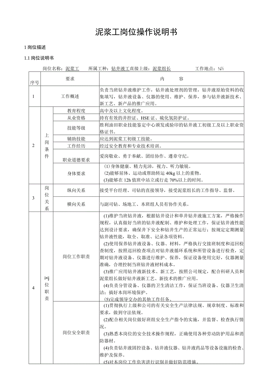 泥浆工岗位操作说明书.docx_第1页