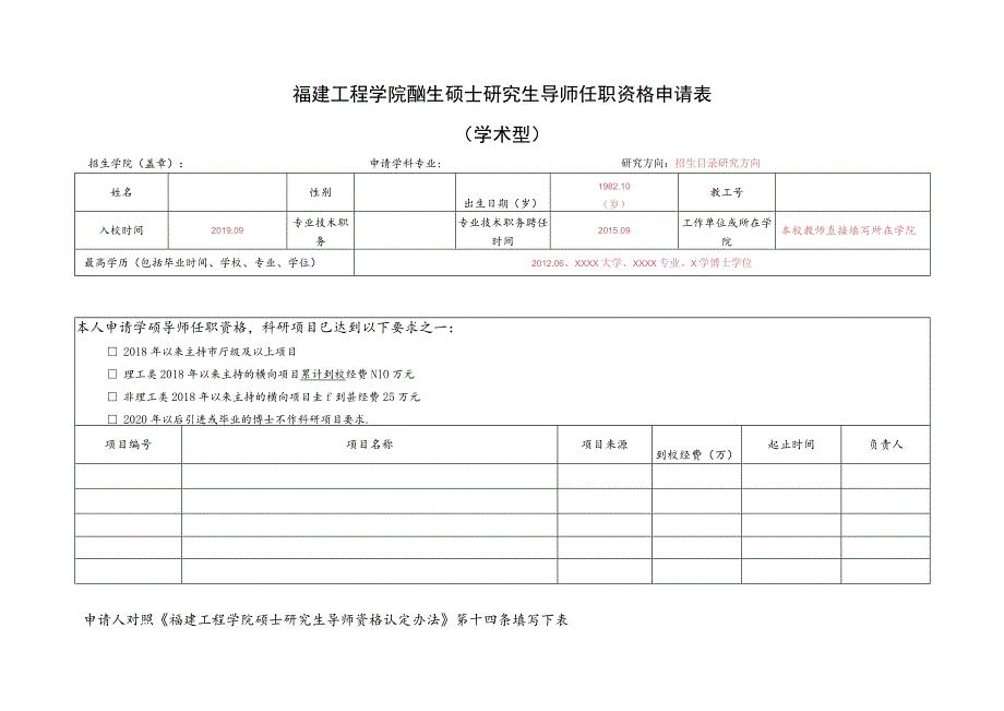 福建工程学院2023年硕士研究生导师任职资格申请表.docx_第1页