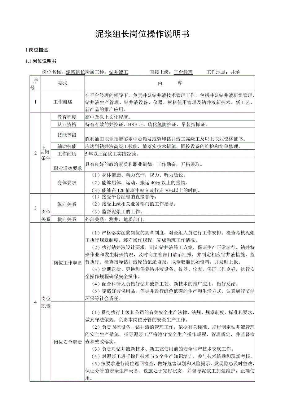 泥浆组长岗位操作说明书.docx_第1页