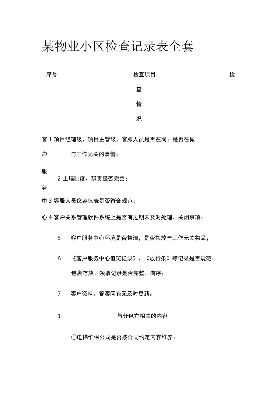 某物业小区检查记录表全套.docx_第1页