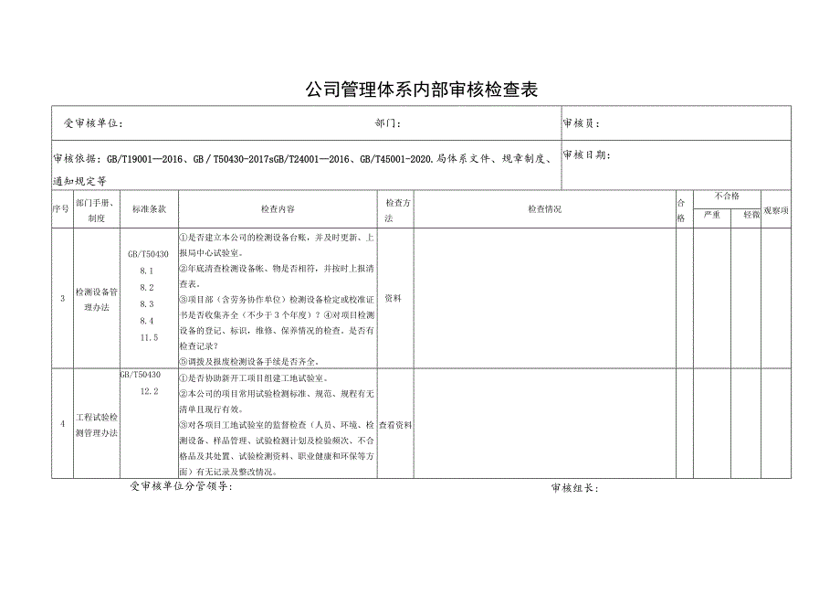 公司管理体系内部审核检查表.docx_第2页