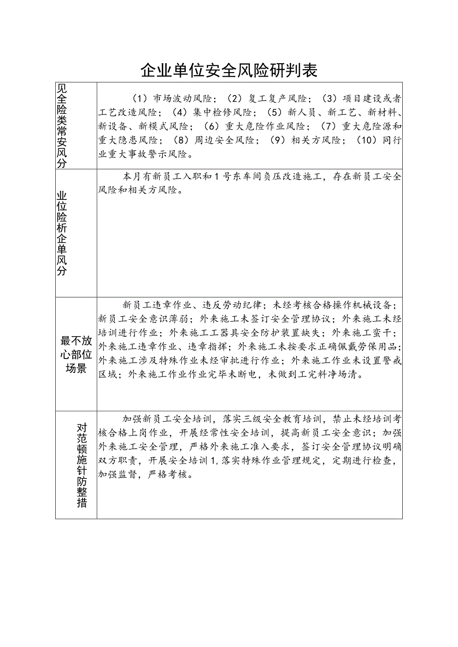 企业单位安全风险研判表.docx_第1页