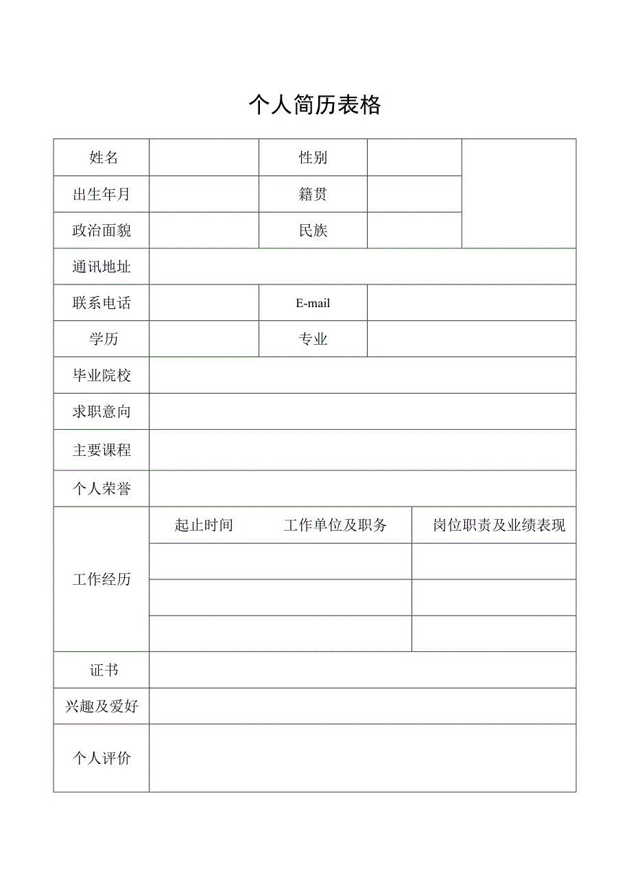 个人简历表格.docx_第1页