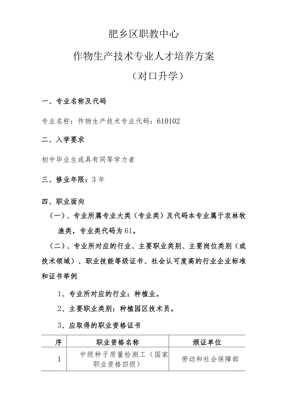 邯郸市肥乡区职业技术教育中心作物生产技术专业人才培养方案.docx_第3页