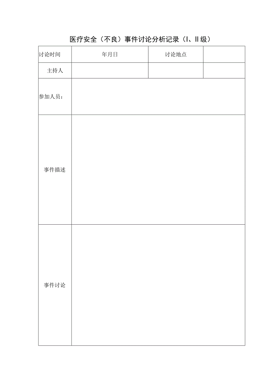 医疗安全（不良）事件讨论分析记录（Ⅰ、Ⅱ级）.docx_第1页