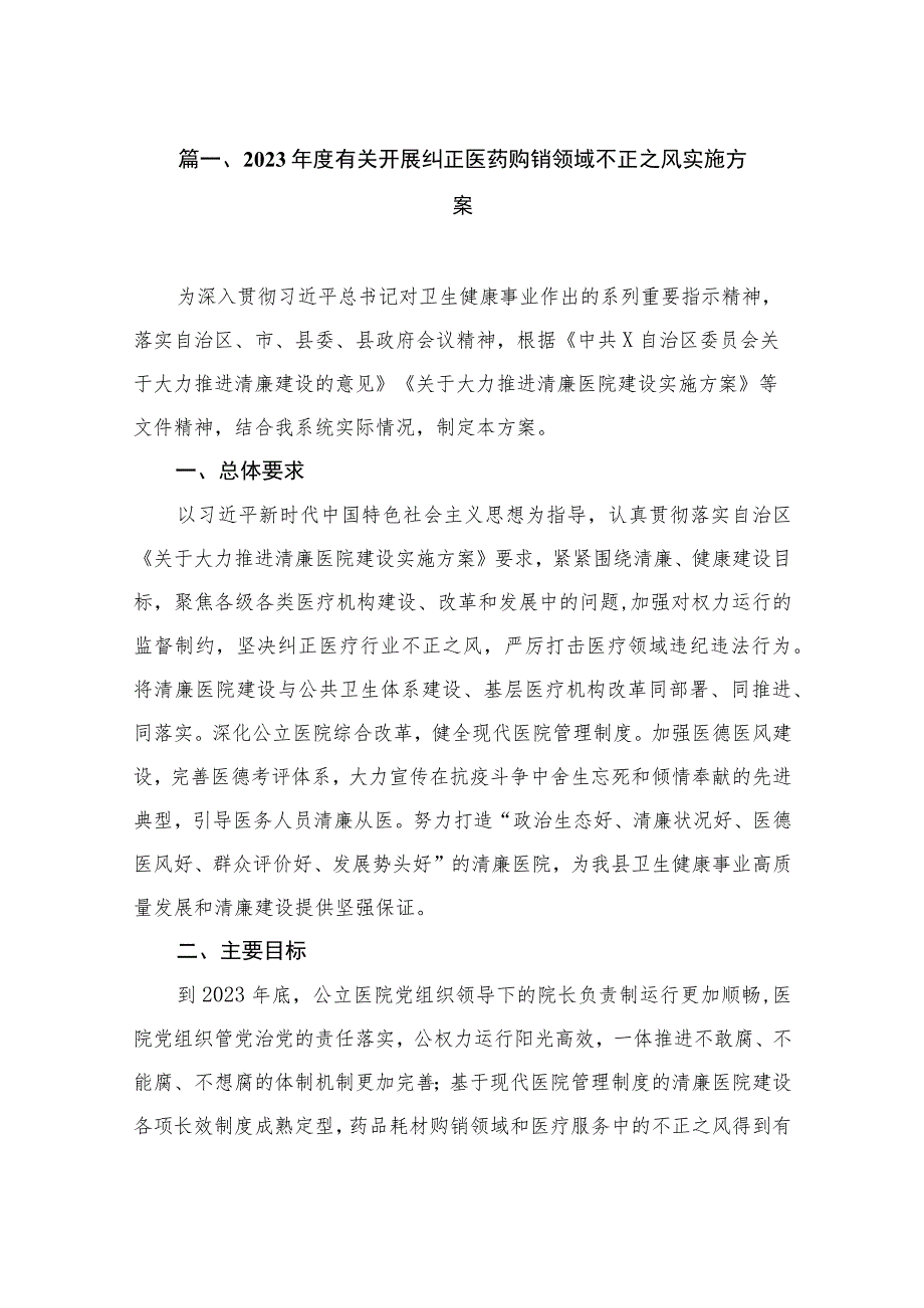 2023年度有关开展纠正医药购销领域不正之风实施方案（共7篇）.docx_第2页