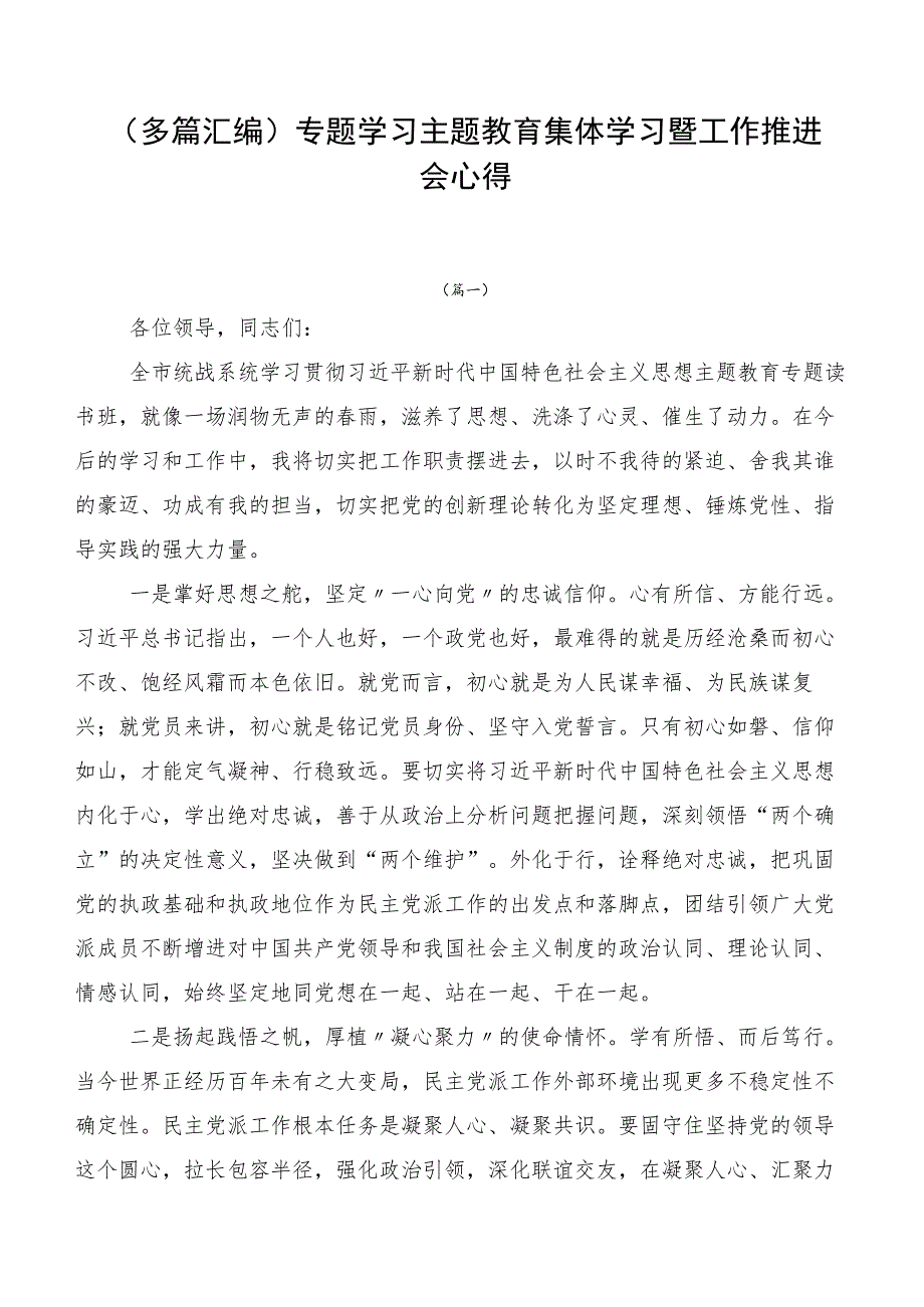 （多篇汇编）专题学习主题教育集体学习暨工作推进会心得.docx_第1页