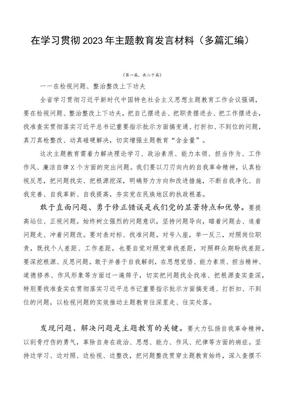 在学习贯彻2023年主题教育发言材料（多篇汇编）.docx_第1页