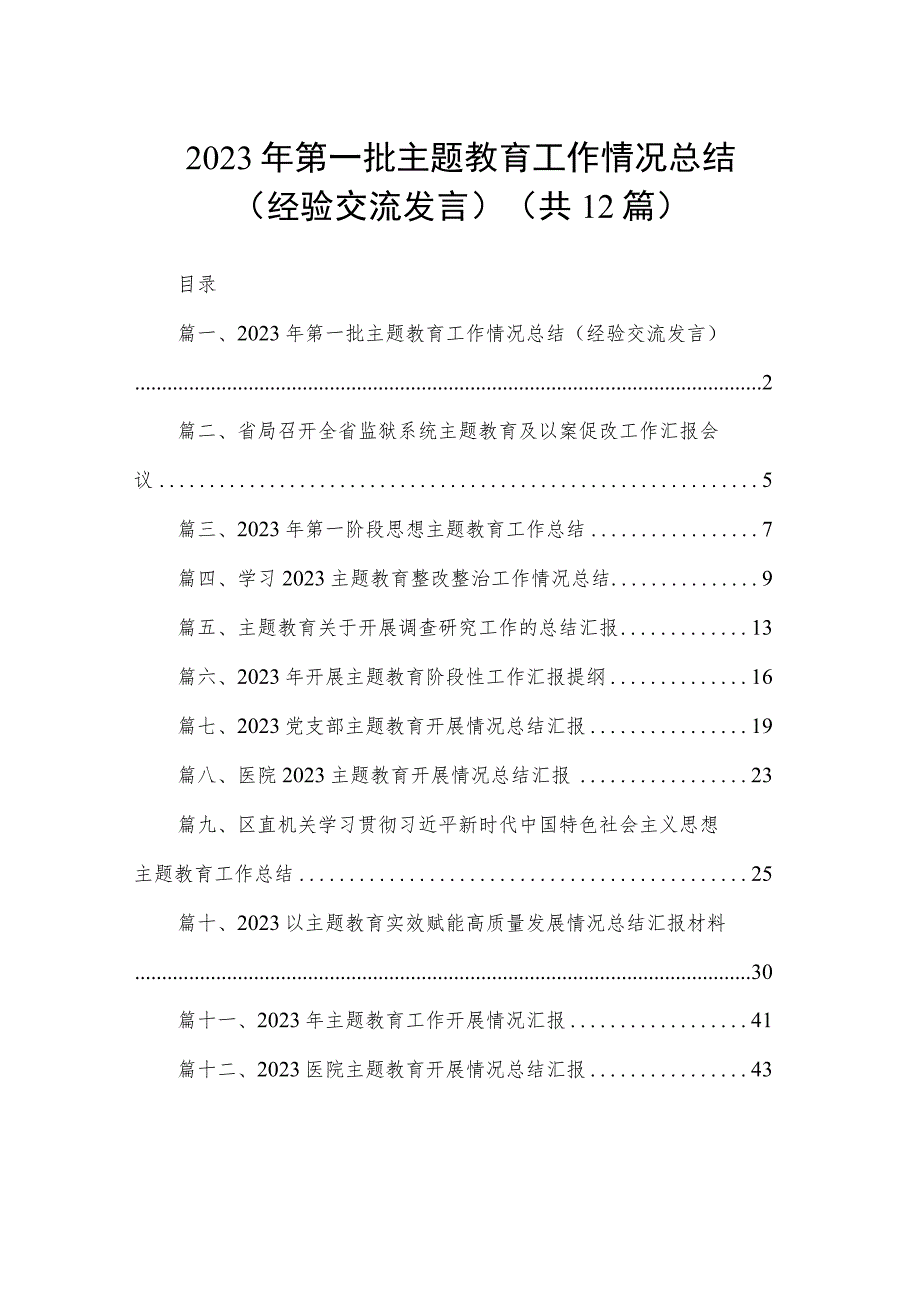 2023年第一批主题教育工作情况总结（经验交流发言）（共12篇）.docx_第1页