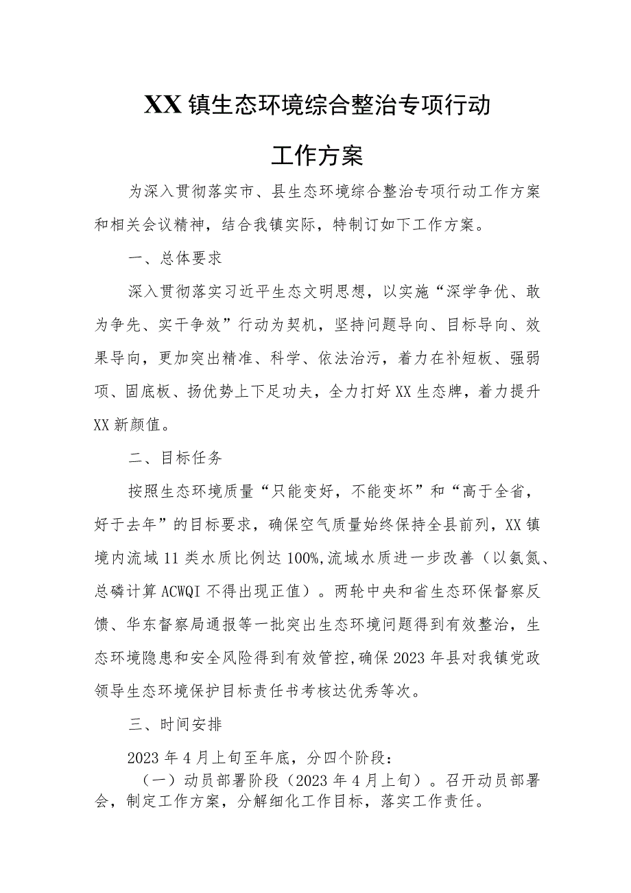 XX镇生态环境综合整治专项行动工作方案.docx_第1页