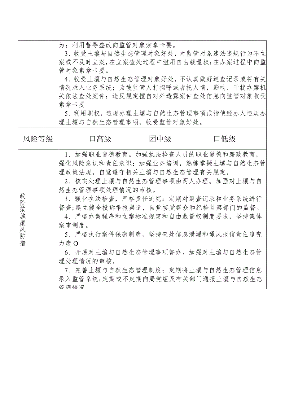 X县生态环境部门土壤与自然生态管理股股长个人岗位廉政风险点排查登记表.docx_第2页