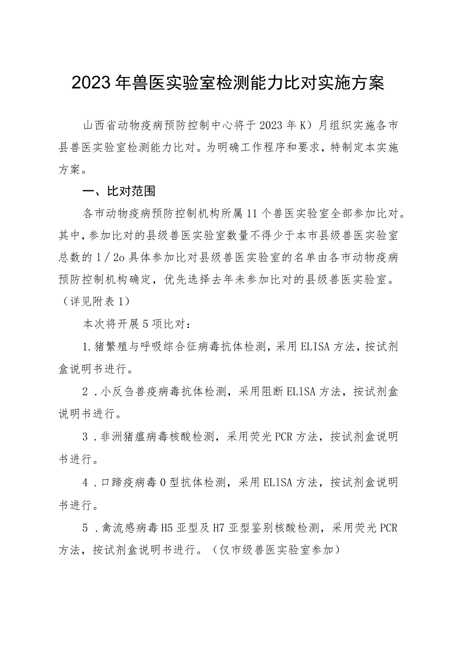 2023年兽医实验室检测能力比对实施方案.docx_第1页