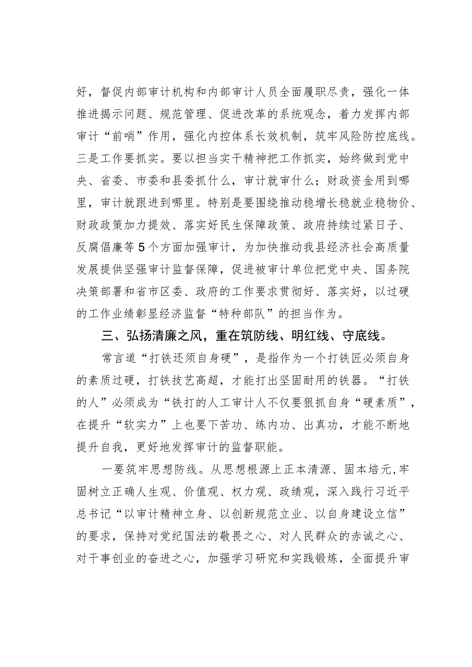 某区审计局长“以学正风”和“树立和践行正确政绩观”专题研讨发言.docx_第3页