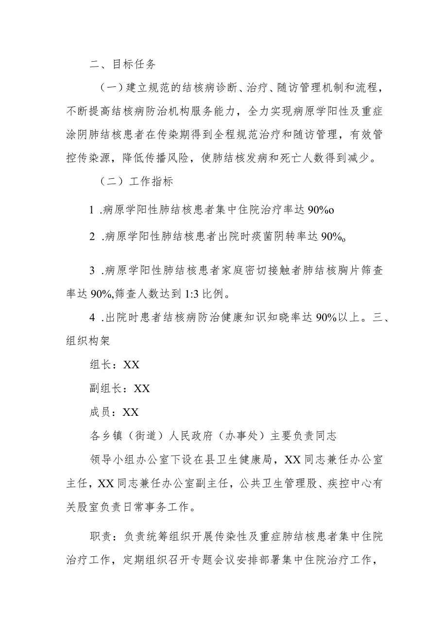 XX县传染性及重症肺结核患者集中住院治疗实施方案 .docx_第2页