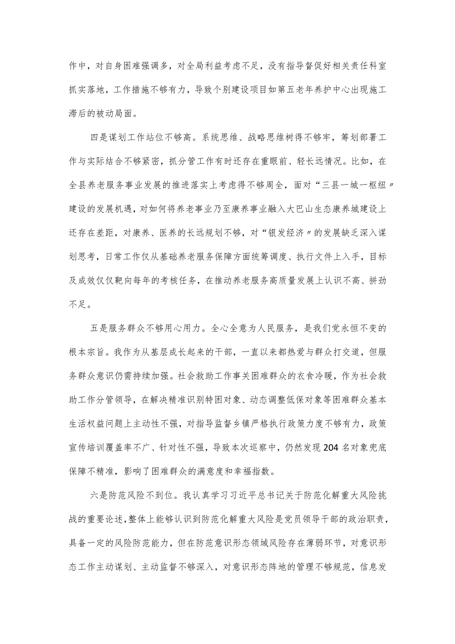 民政副局长在巡察整改专题民主生活会上的对照材料.docx_第2页