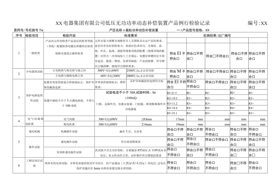 XX电器集团有限公司低压无功功率动态补偿装置产品例行检验记录（2023年）.docx_第1页