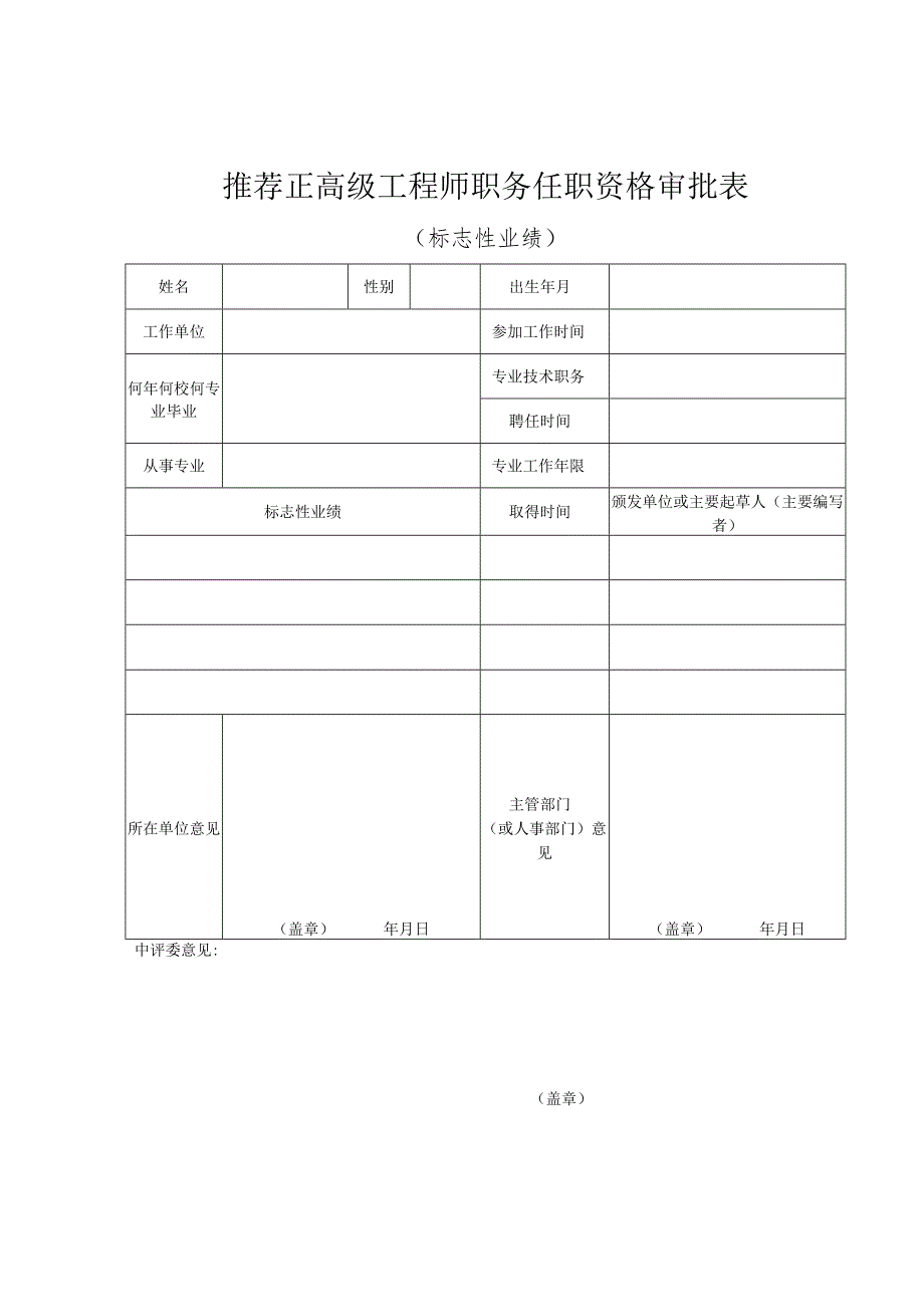 推荐正高级工程师职务任职资格审批表（标志性业绩）.docx_第1页