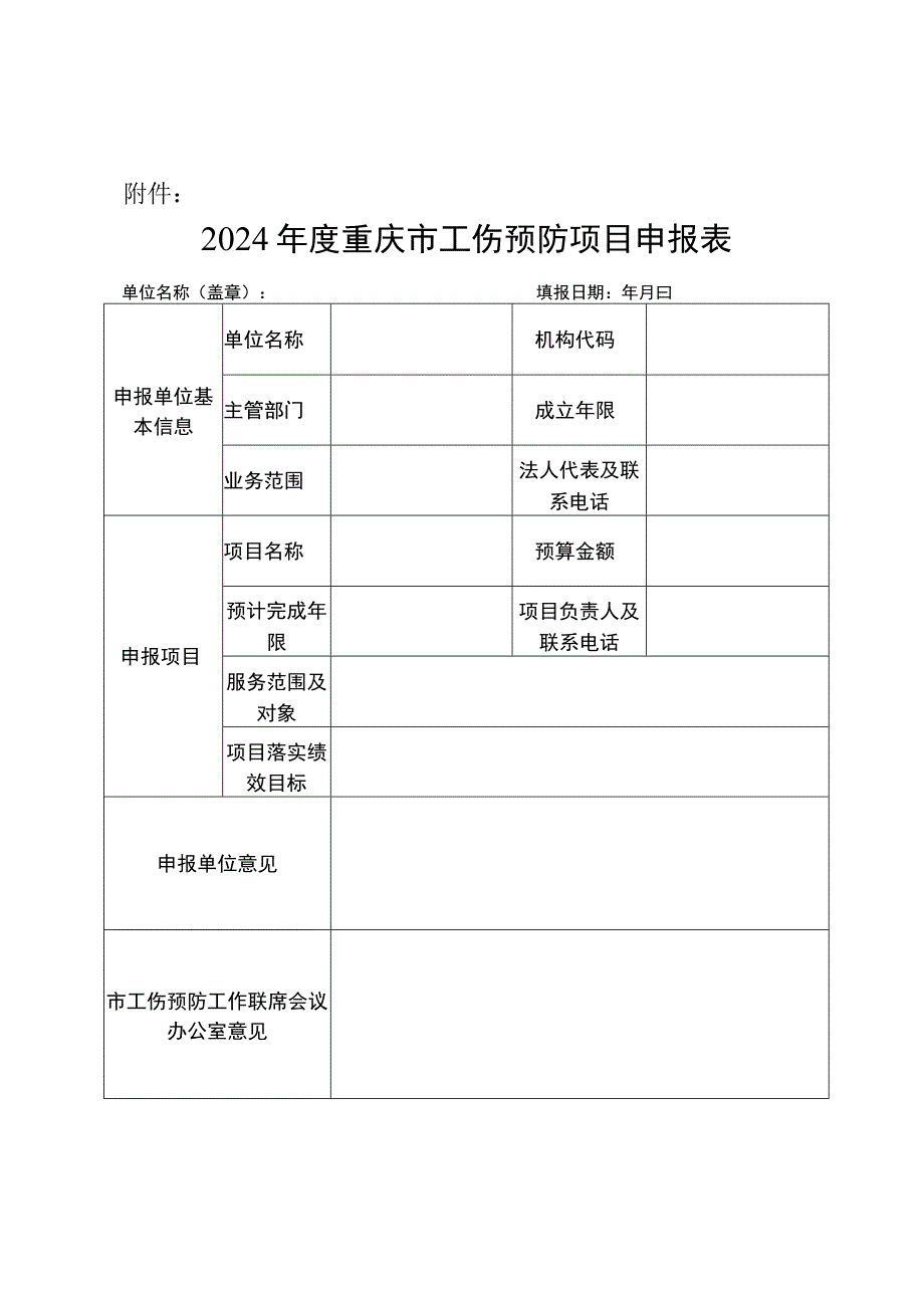 2024年度重庆市工伤预防项目申报表.docx_第1页