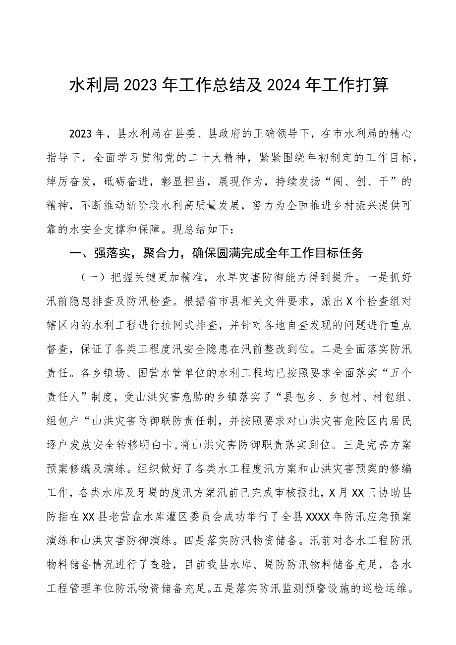 水利局2023年工作总结及2024年工作打算.docx_第1页