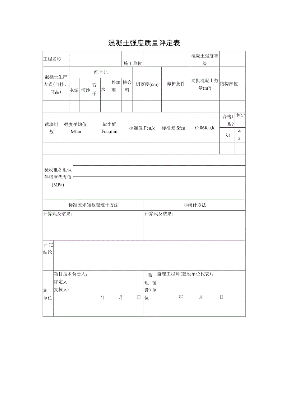 混凝土强度质量评定表.docx_第1页