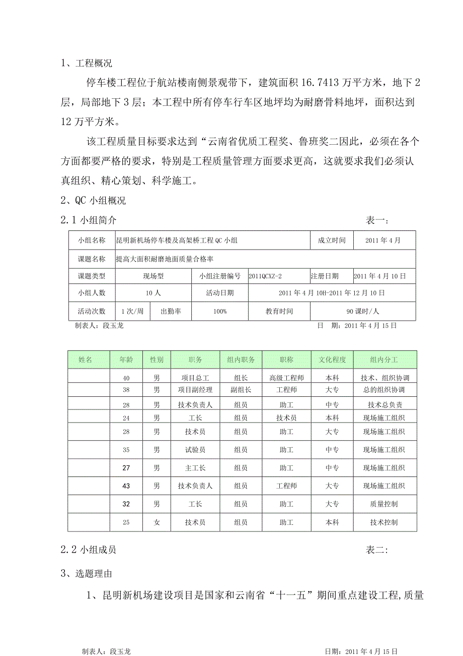 工程建设公司QC小组提高大面积耐磨地面质量合格率成果汇报书.docx_第2页