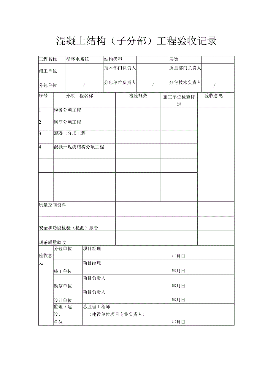 混凝土结构（子分部）工程验收记录.docx_第1页