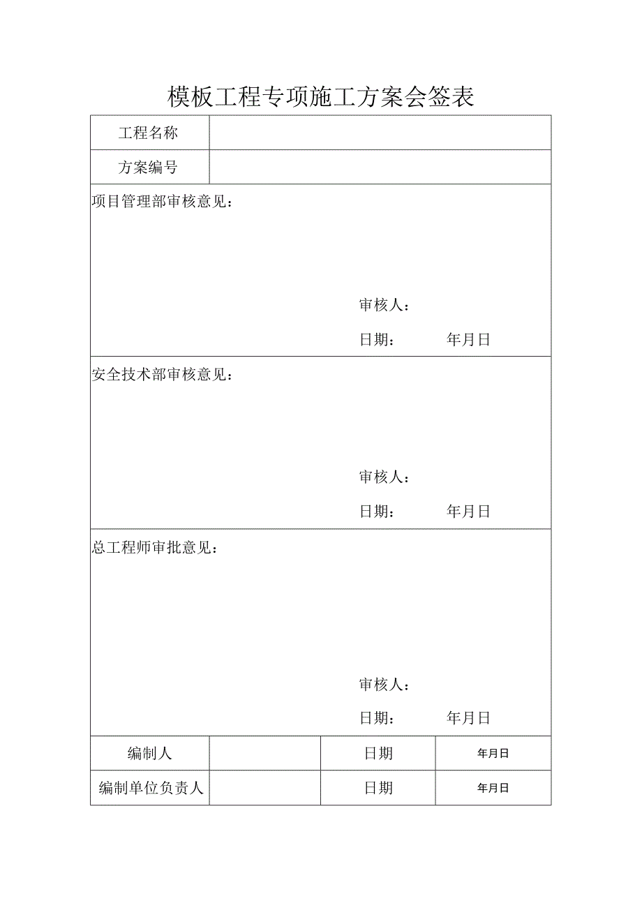 模板工程专项施工方案会签表.docx_第1页