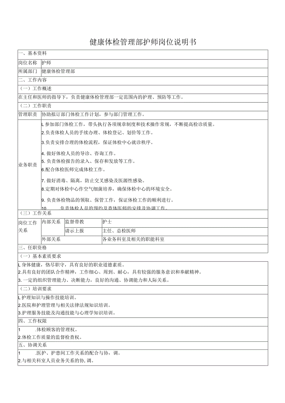 健康体检管理部护师岗位说明书.docx_第1页