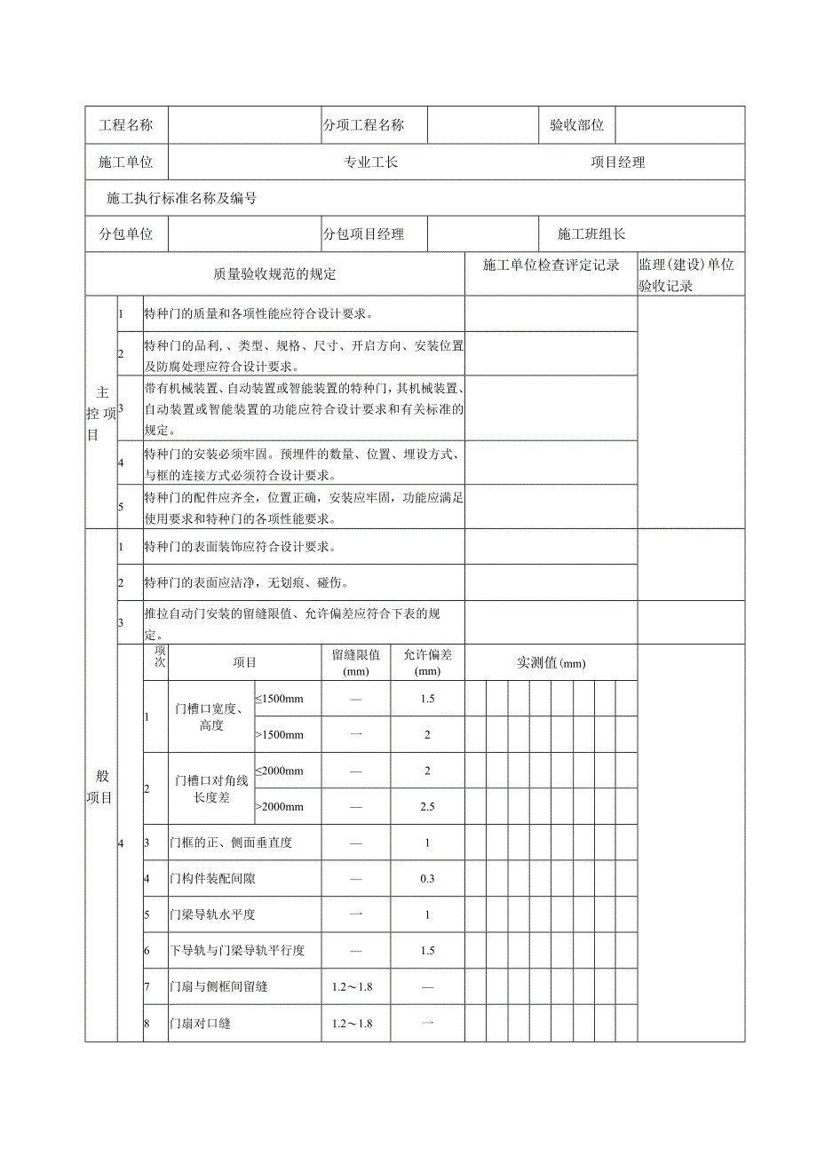 特种门安装工程检验批质量验收记录.docx_第1页