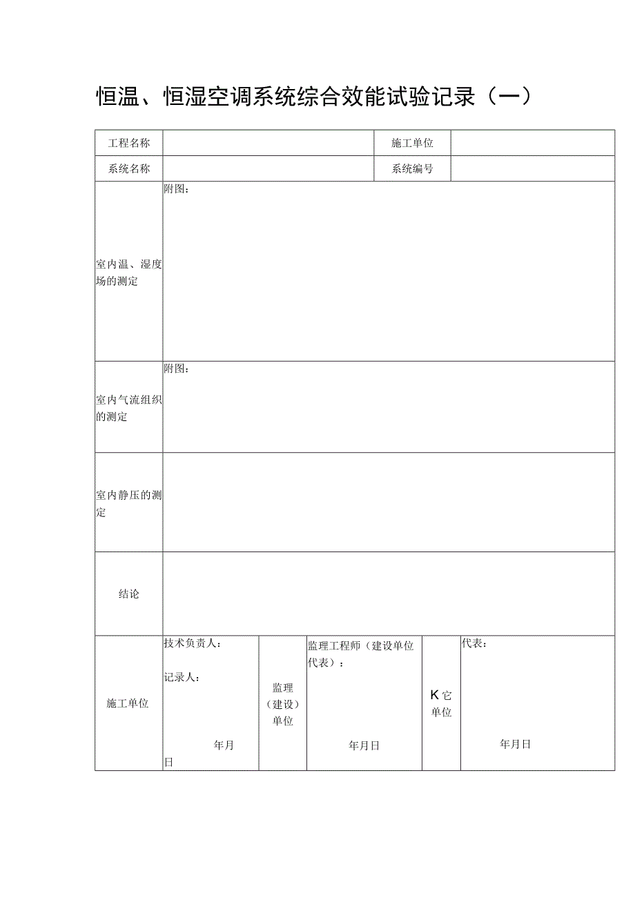 恒温、恒湿空调系统综合效能试验记录（一）.docx_第1页