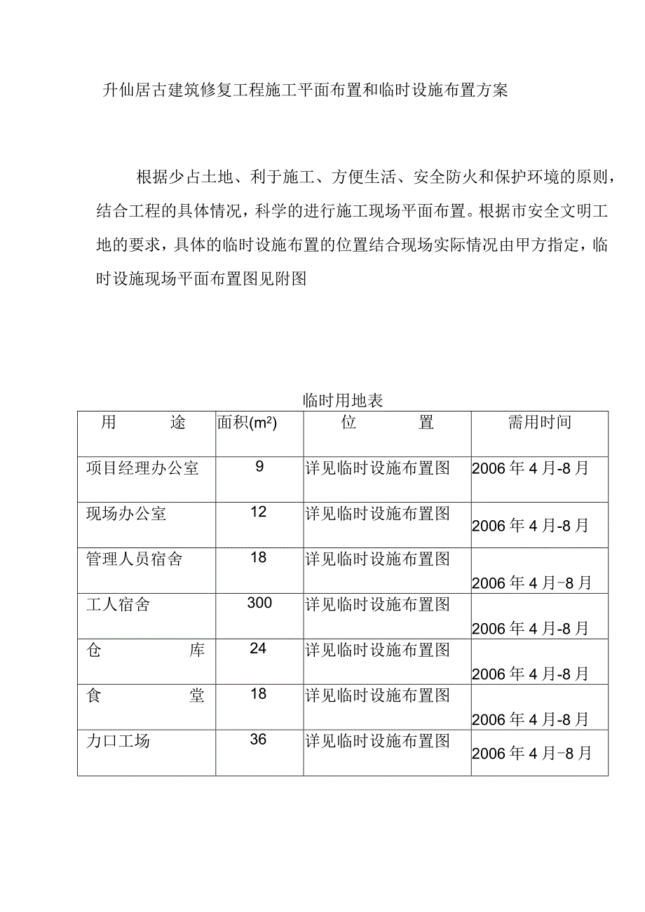 升仙居古建筑修复工程施工平面布置和临时设施布置方案.docx_第1页