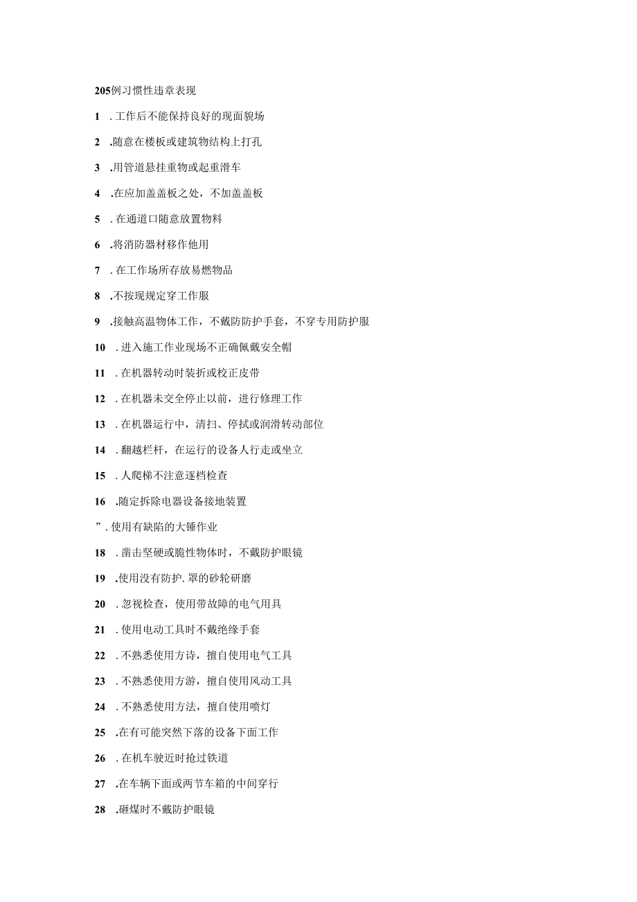 205例习惯性违章表现.docx_第1页