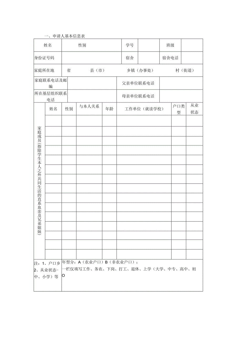 2023《青海民族大学家庭经济困难学生基本信息申请登记表》（空表）.docx_第2页