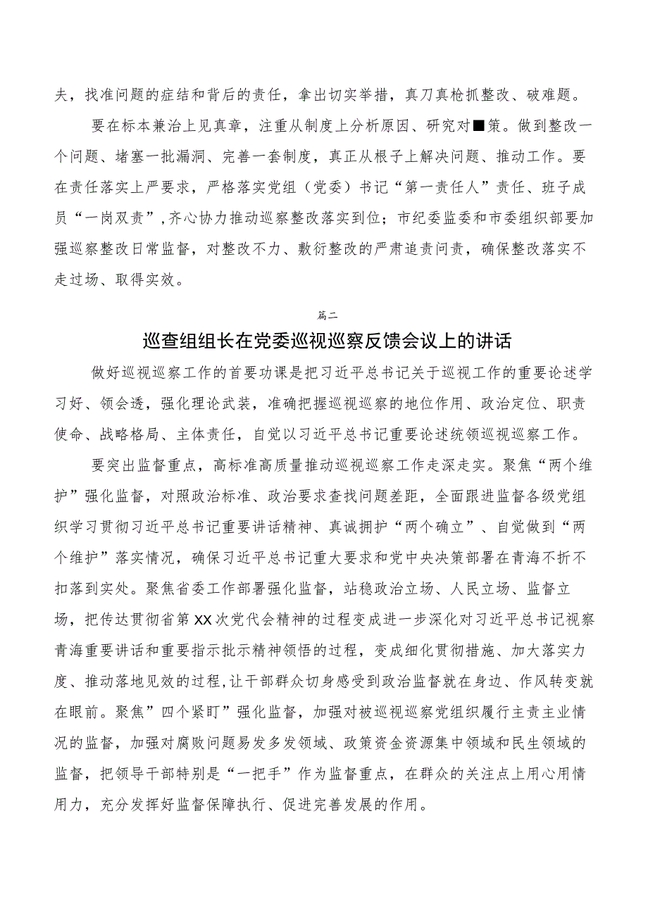 2023年度巡视整改专题生活会巡视“回头看”反馈意见整改落实工作动员会的发言十篇合集.docx_第2页