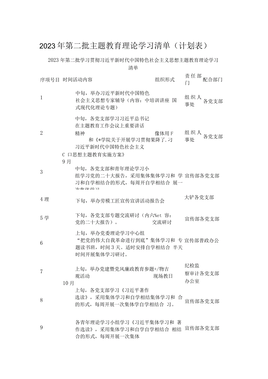 2023年第二批主题教育理论学习清单（计划表）.docx_第1页